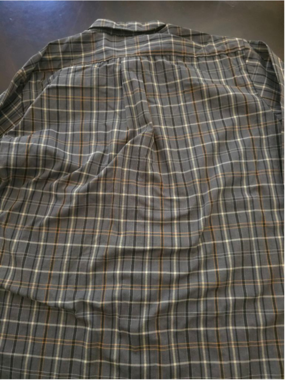 Men's Lion's Den Casual Button Down Shirt L Gray Orange Plaid Business Casual - Picture 4 of 8